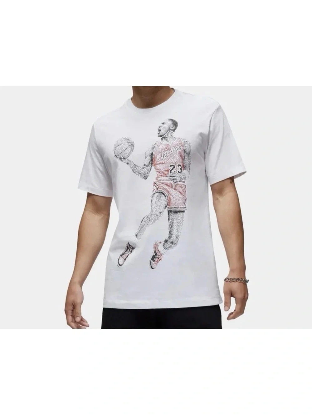 New Nike Air Jordan MJ Dot Chicago Bulls #23 Graphic T-Shirt White Mens Size L